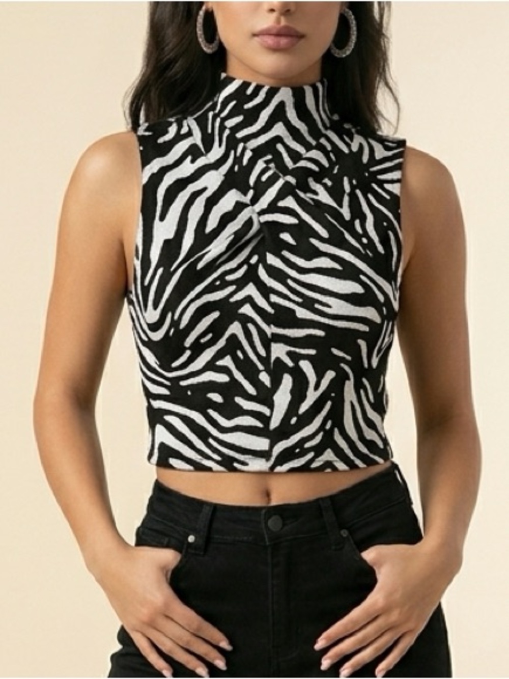 Zara Black & White Zebra Wrap-Front Crop Top